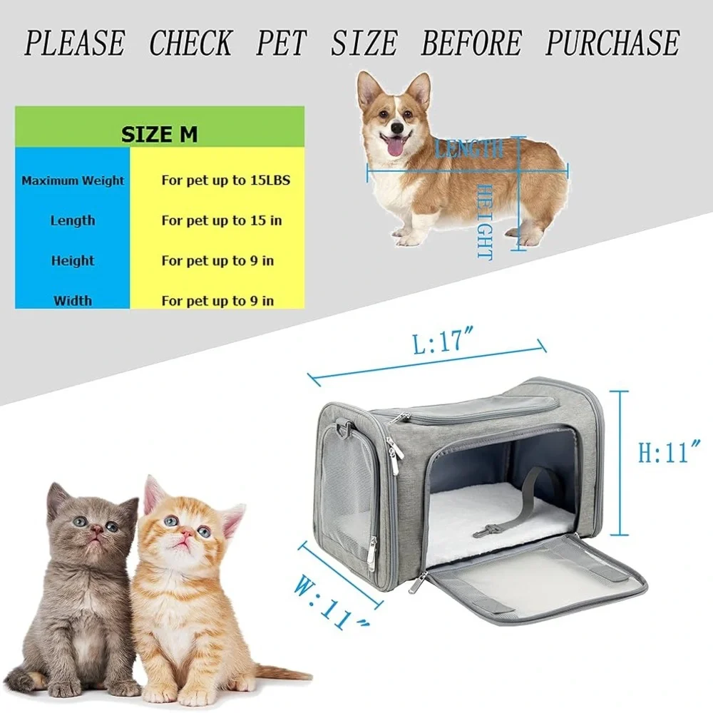 Soft-Sided Carrier for Small and Medium Dogs and Cats, TSA Airline Approved,
